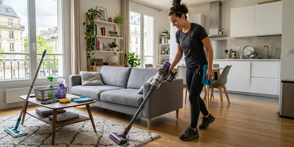  femme qui fait le grand ménage chez elle