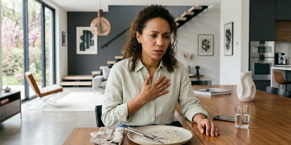 photo d'une femme qui vient de finir de manger 