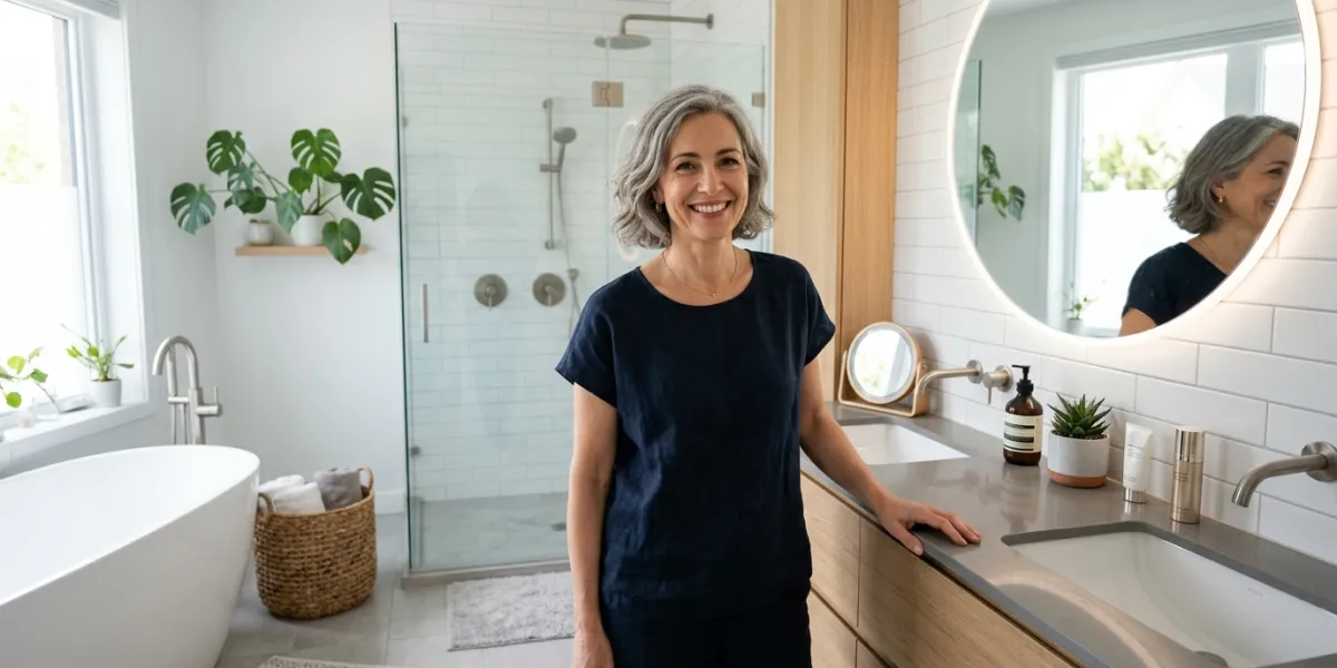 femme dans sa salle de bains