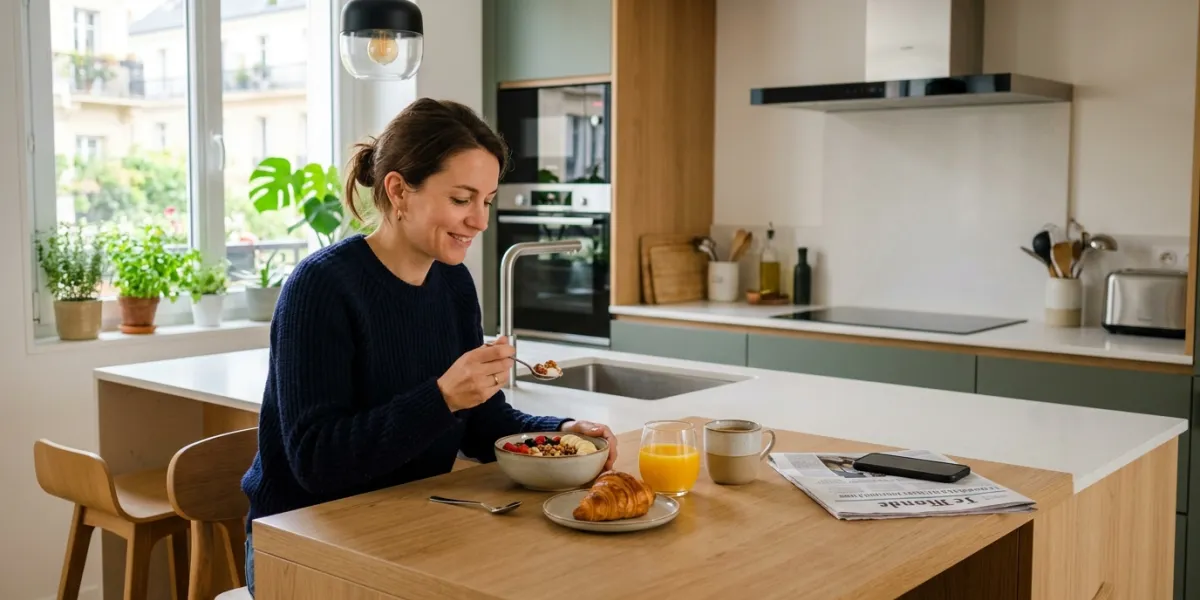  femme qui prend son petit déjeuner 