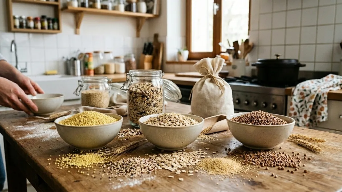 céréales sur une table dans une cuisine