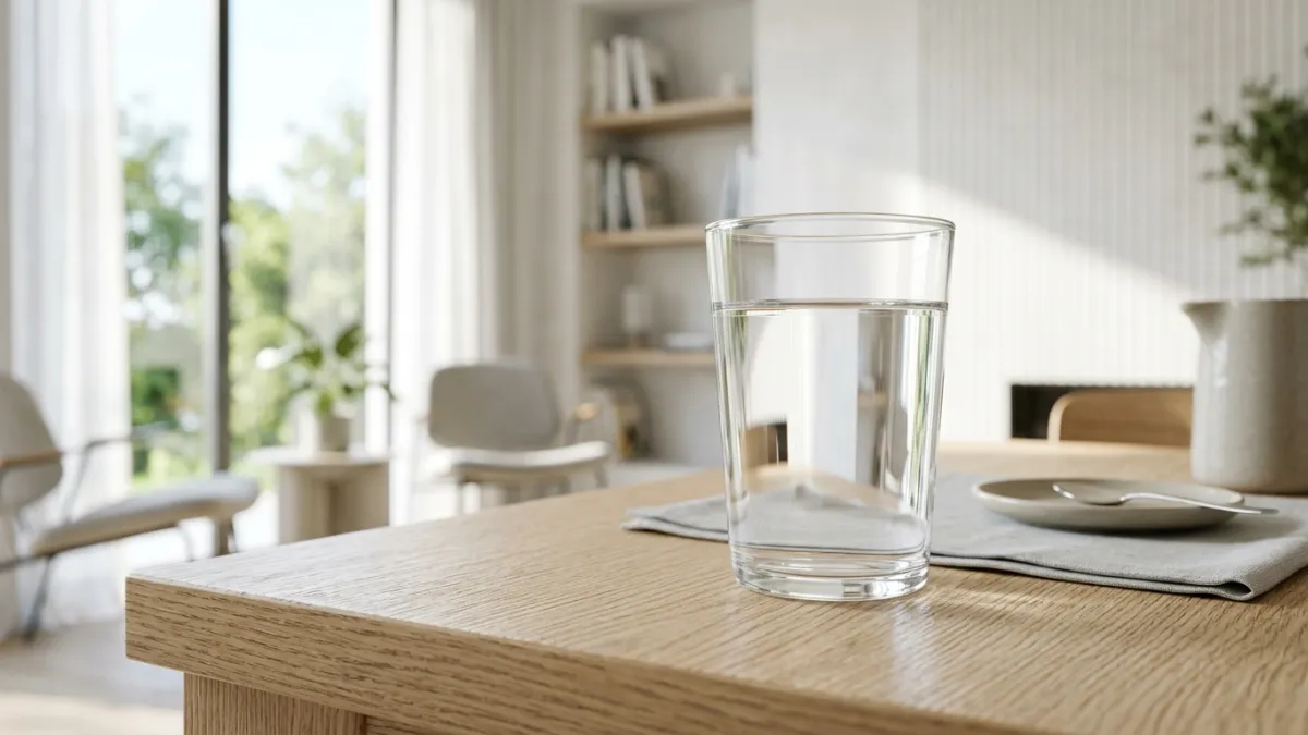  verre d'eau posé sur une table
