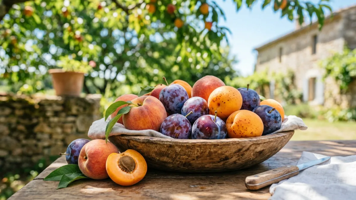  pêches, prunes et abricots en été
