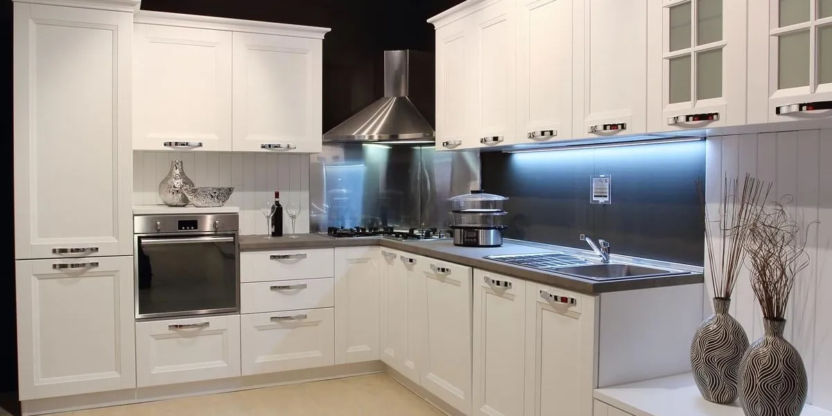 full view of a modern kitchen cream coloured