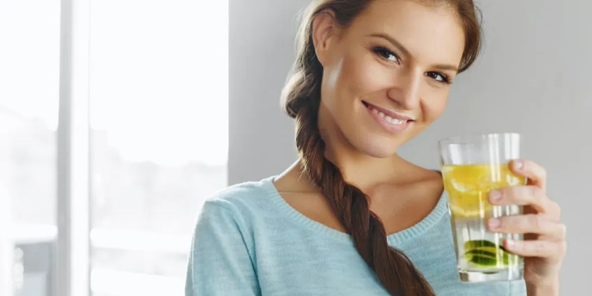 mode de vie sain, nourriture femme heureuse, boire été rafraîchissant fruits aromatisés eau infusée avec citron frais, citron vert, menthe detox eau enrichie en vitamines saine alimentation vitamine, concept diététique