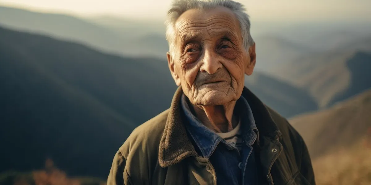 environmental portrait photography of a pleased elderly 100 year