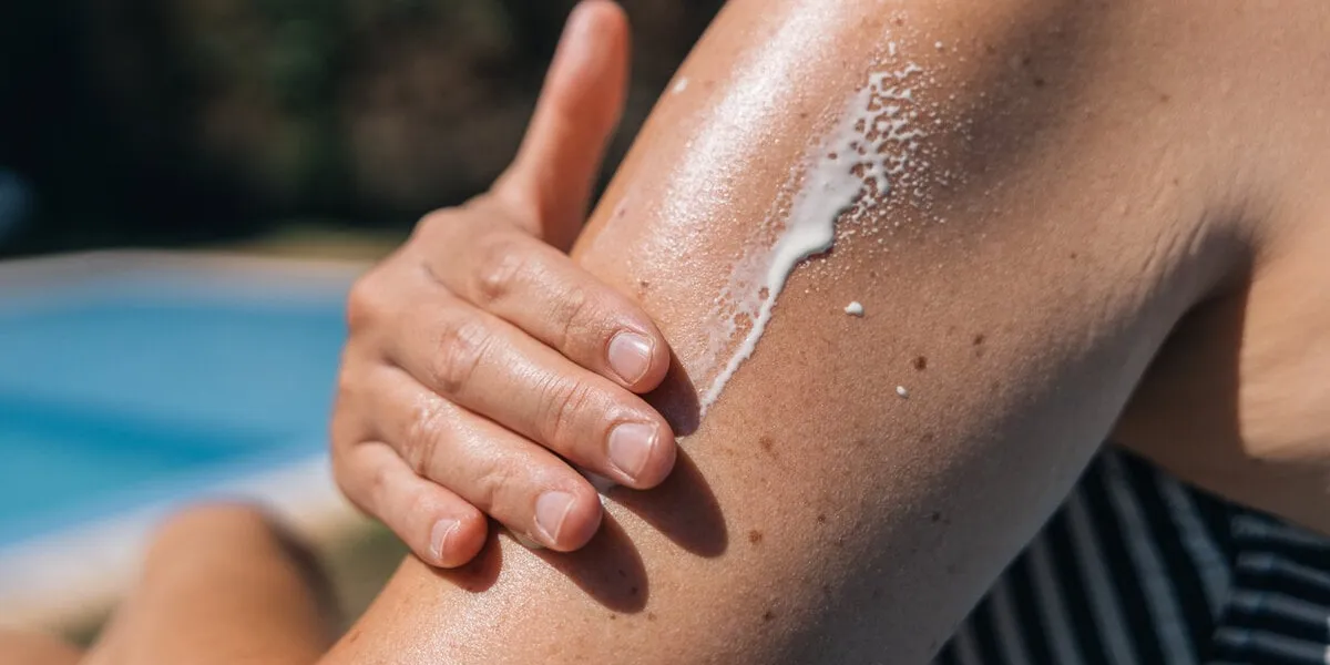 close-up of a woman's hand applying sunscreen, concept of prevention and skin care
