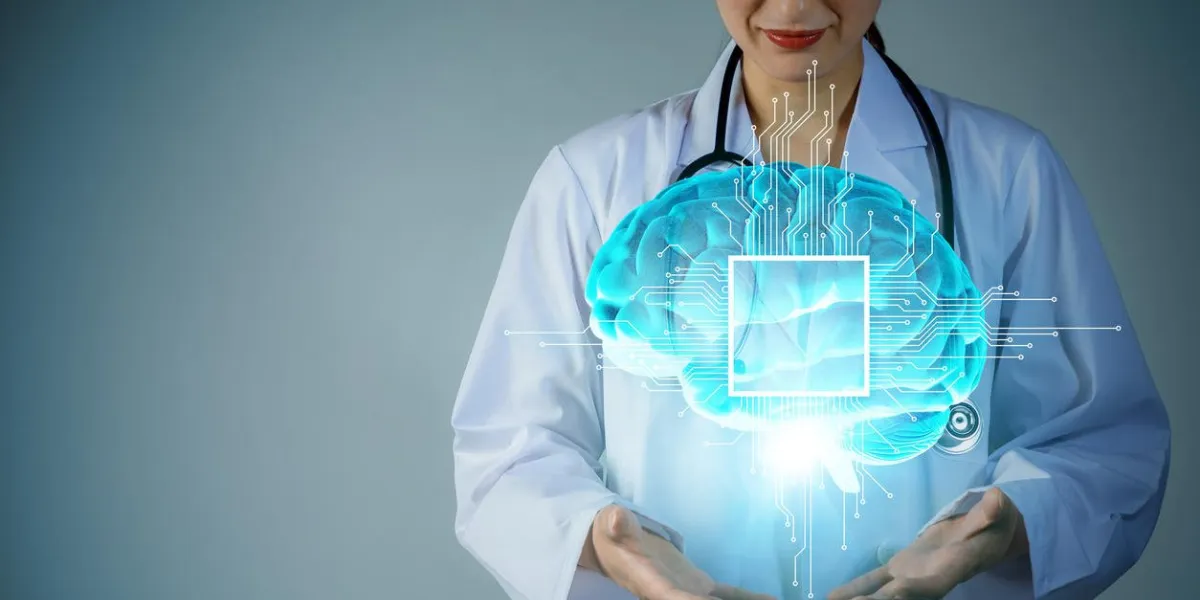 ai (intelligence artificielle) jeune savant tenant le cerveau 3d graphiques rendu 3d