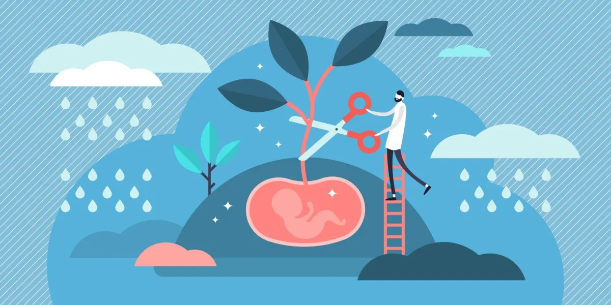 abortion vector illustration flat tiny stop baby pregnancy persons concept mothers choice to cancel unborn child with gynecology doctor surgery maternity health danger with infant life exclusion