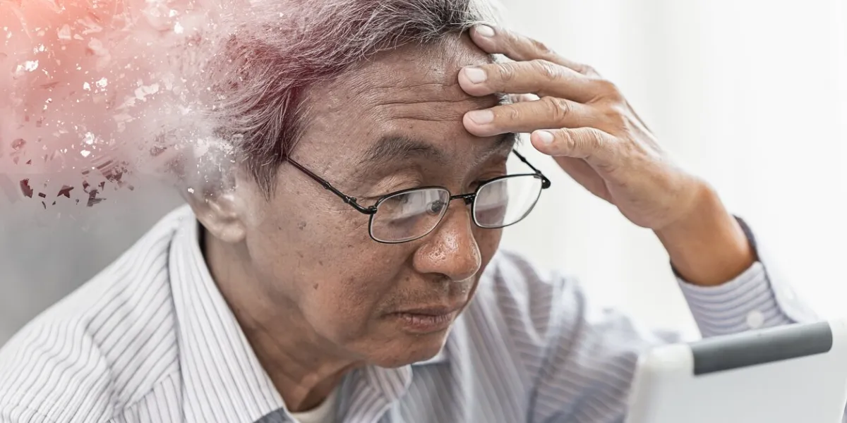 asian elder lost memory from dementia or alzheimer disease concept