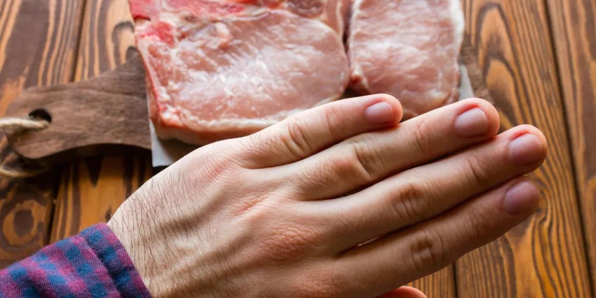 man refuses meat closeup