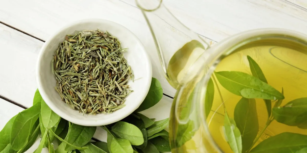 green tea with tea leaves