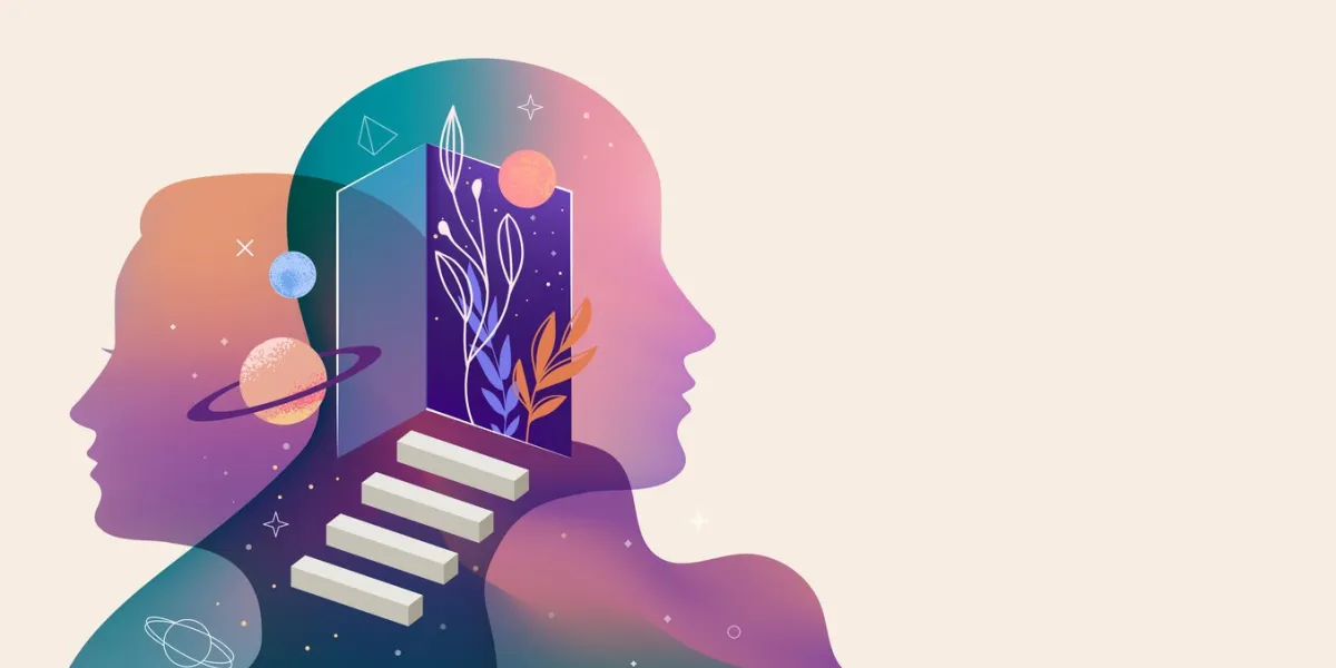 psychology, dream, mental health concept illustration brain, neuroscience and creative mind poster, cover vector modern illustration