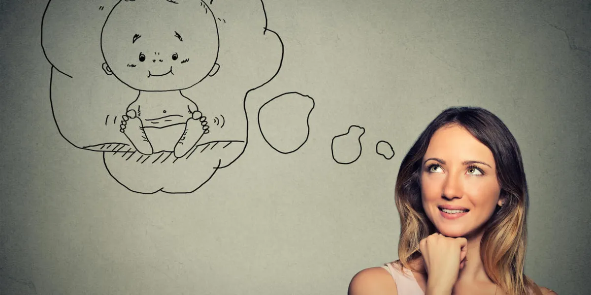 portrait woman thinking dreaming of a child