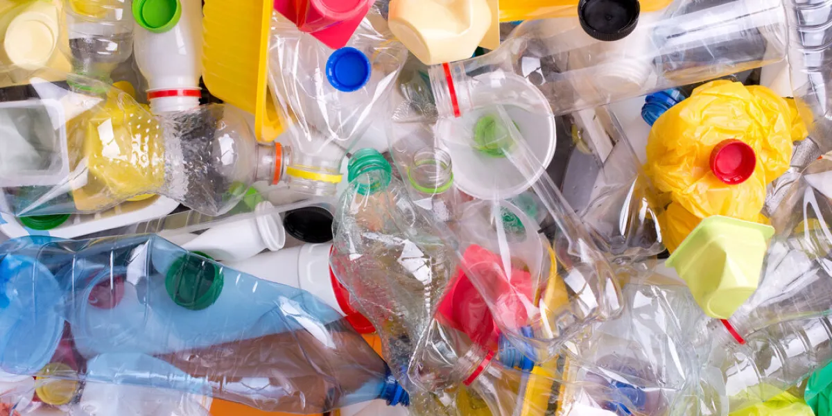 plastic bottles and containers prepared for recycling