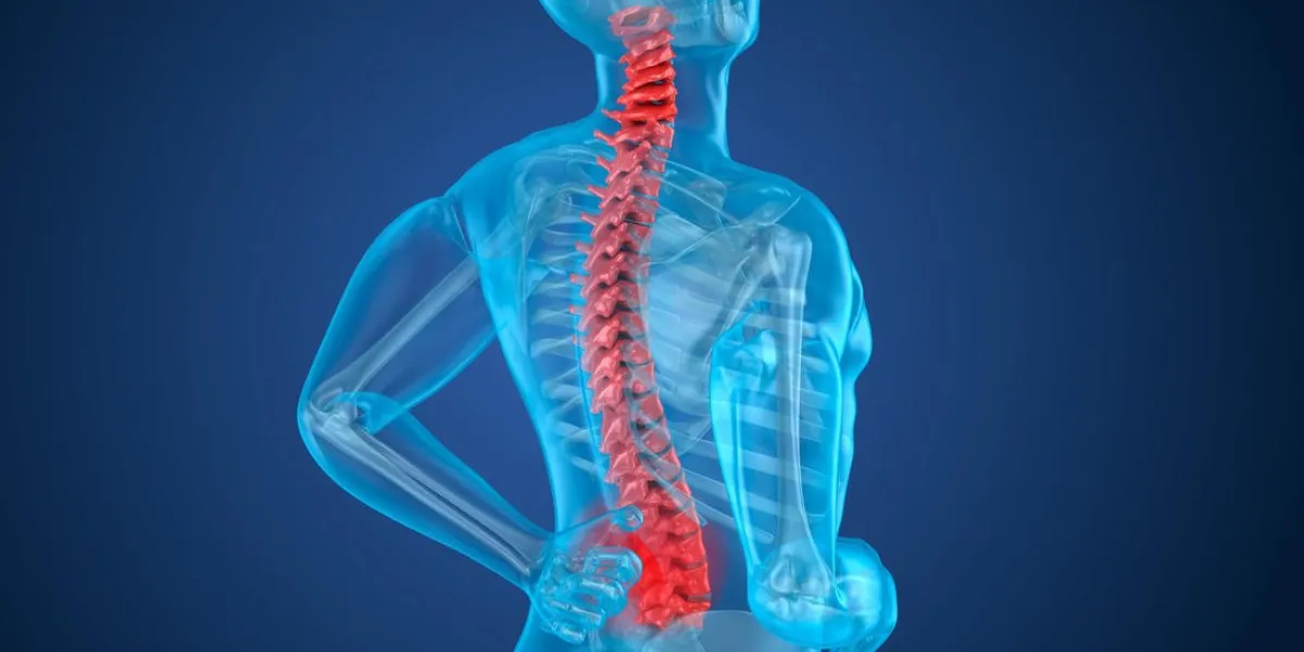 attaque de la douleur vertébrale, homme souffrant d'illustration 3d de la douleur spinale