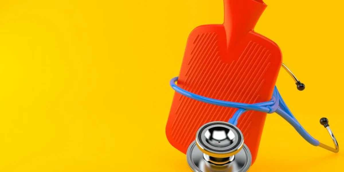 hot water bottle with stethoscope isolated on orange background 3d illustration