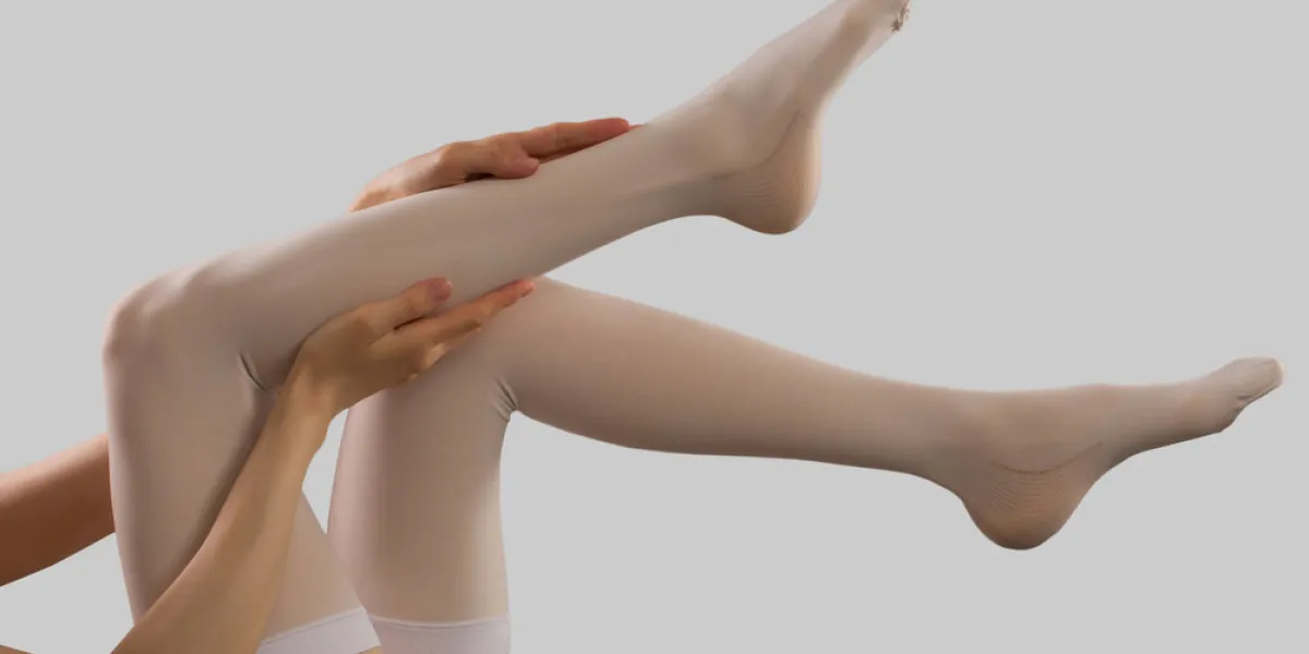 compression stockings in grey background