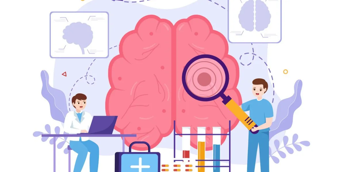 human brain stroke vector illustration with scientific medical, hemorrhage and pain point in flat cartoon hand drawn landing page templates