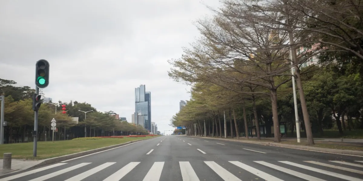 empty street during the outbreak of novel coronavirus in shenzhen city,china
