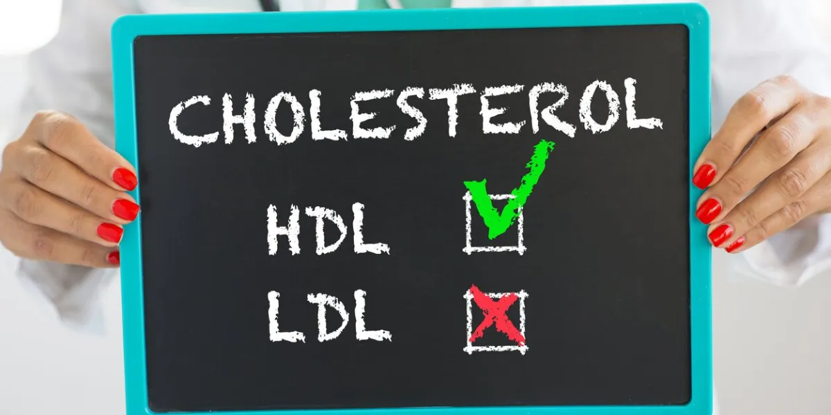 good hdl and bad ldl cholesterol written on blackboard by unrecognizable doctor with stethoscope