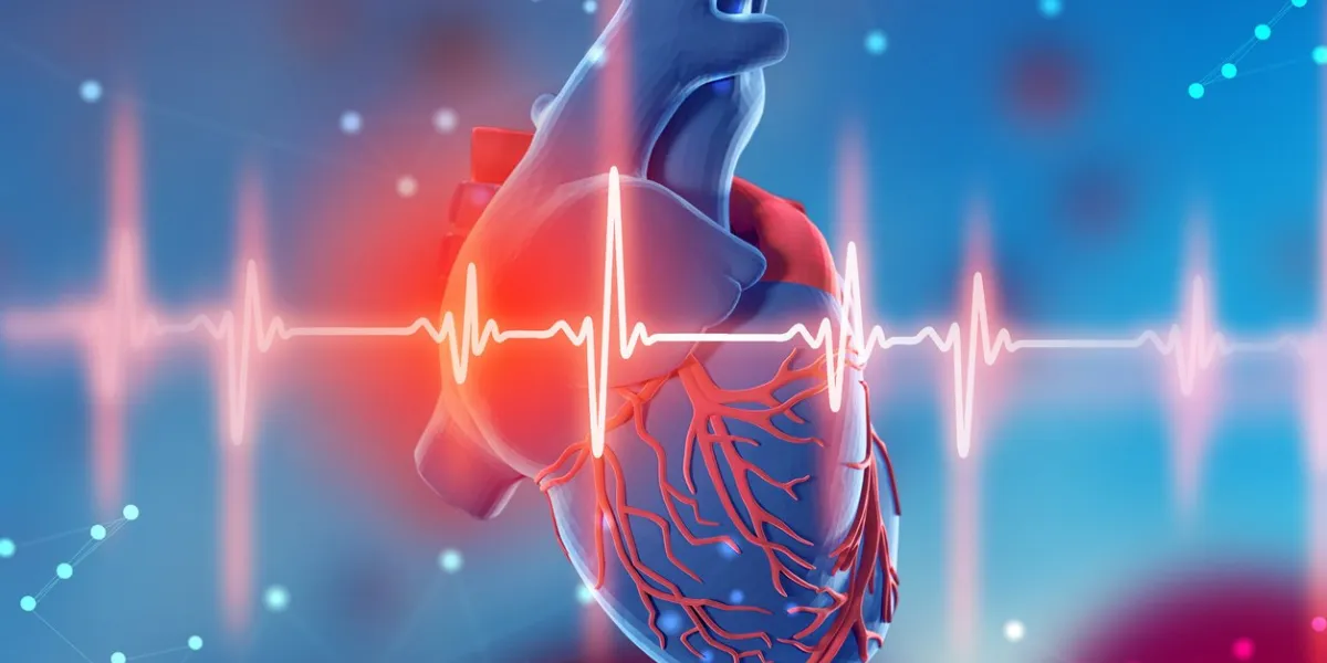 3d illustration of human heart and cardiogram on abstract futuristic blue background concept of digital technologies in medicine