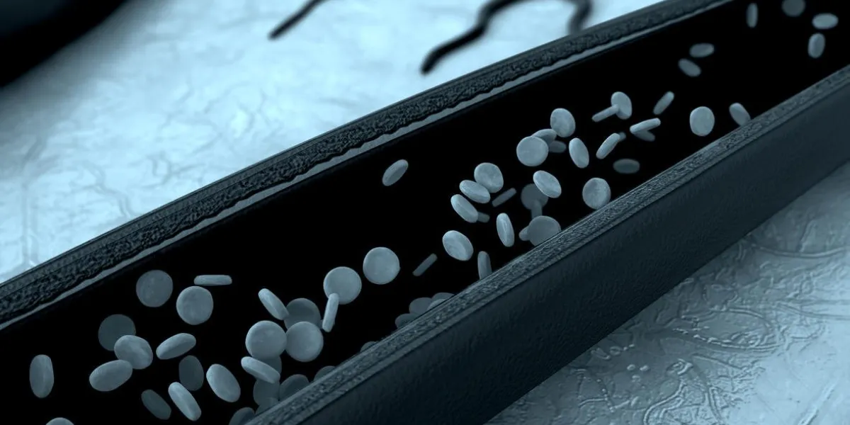 artery shown with a cut out section, high quality rendering with original textures and global illumination, contraction of blood vessels