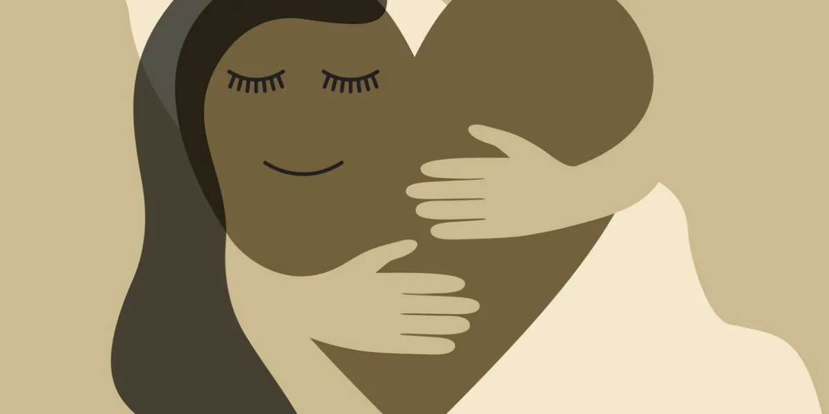 abstract person in heart shape embracing herself - how to love yourself advices lifestyle concept