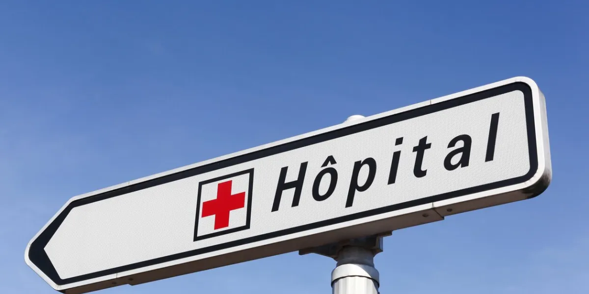 villefranche, france - february 25, 2017  hospital road sign in france