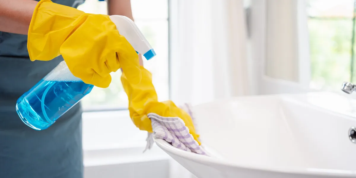 housework or house keeping service female cleaning dust in toilet, cleaning agency small business professional equipment cleaning old home