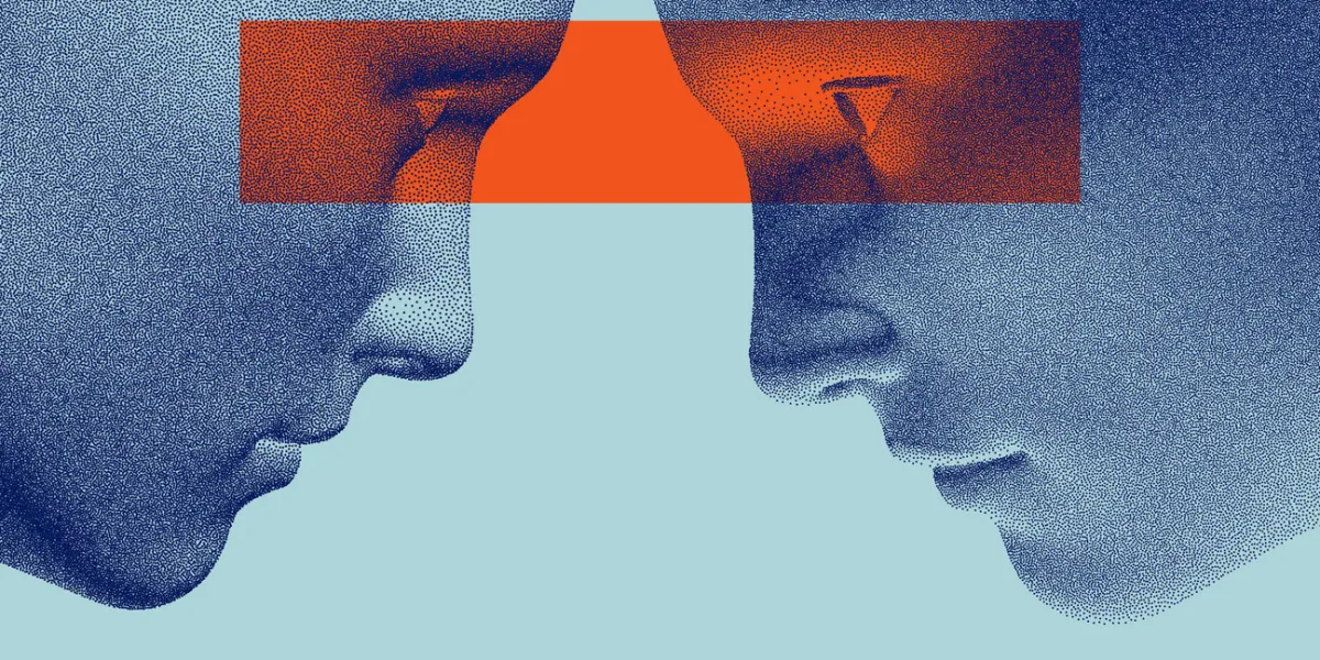 man talking to his partner with eye contact two opponents facing each other conflict the concept of rivalry emotional connection, relationships, exchange of ideas or telepathy 3d vector