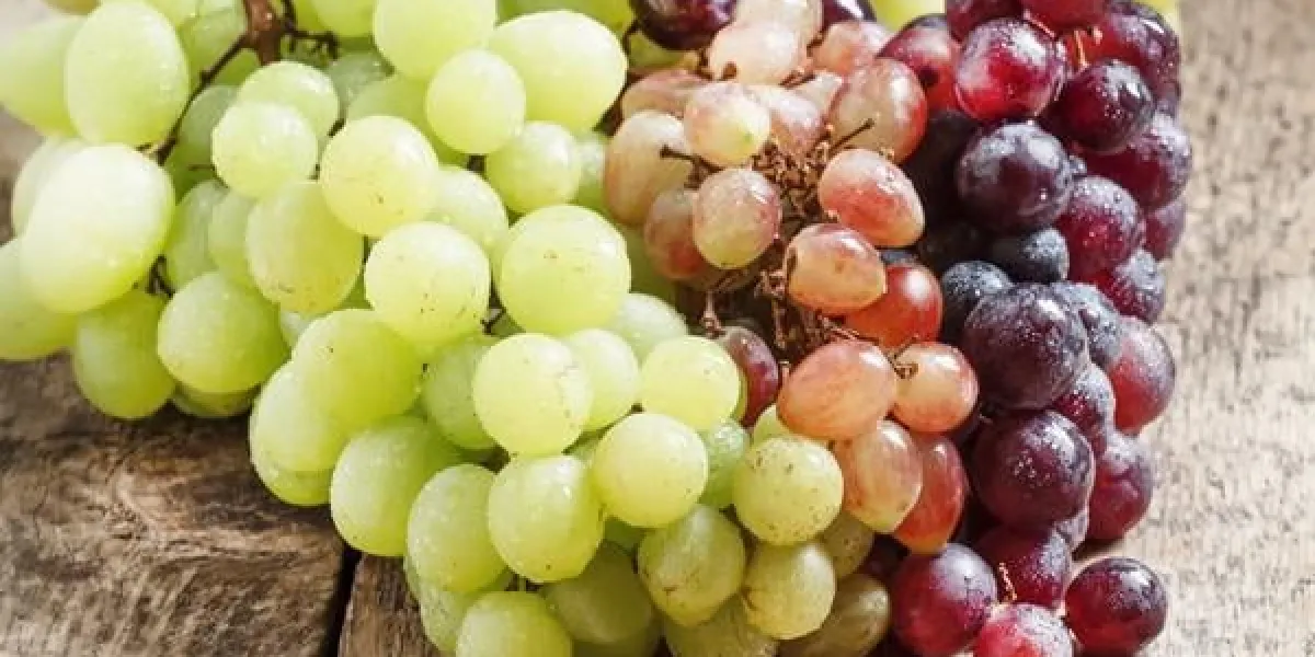 raisins verts, roses et violets sur la vieille table en bois, mise au point sélective