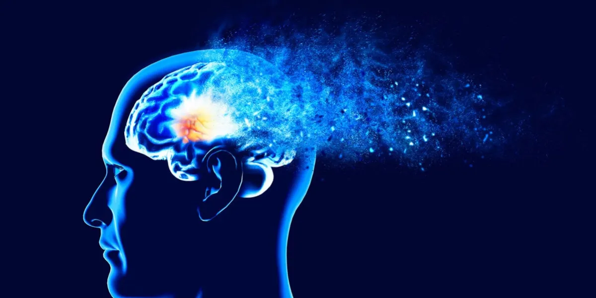 memory lapses, forgetting things, degenerative disease brain problems parkinson and alzheimer desease mental health stroke, synapses and neurnons interaction face side view 3d rendering