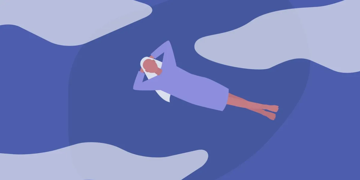 young dreamy female character looking at the sky, cloudy weather, meditative mind, imagination and inspiration in nature