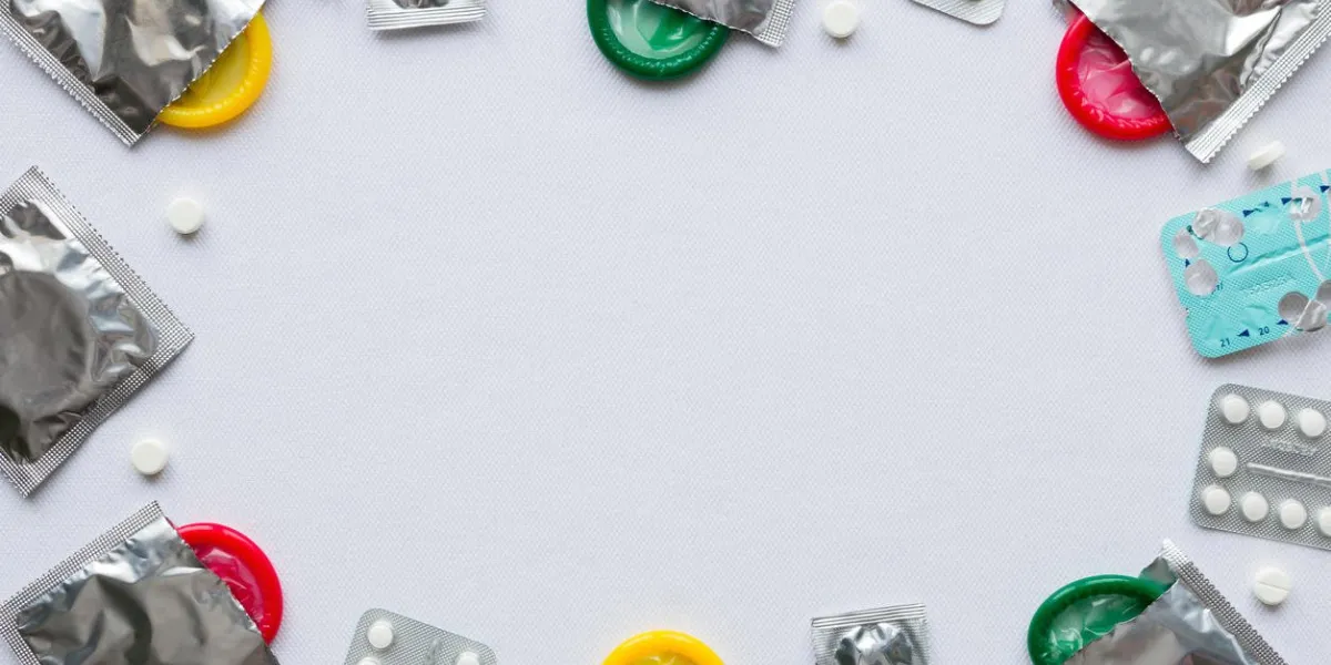 contraceptives on a white background frame mockup