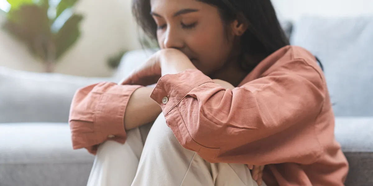 sad, unhappy alone asian young woman, girl expression face thin