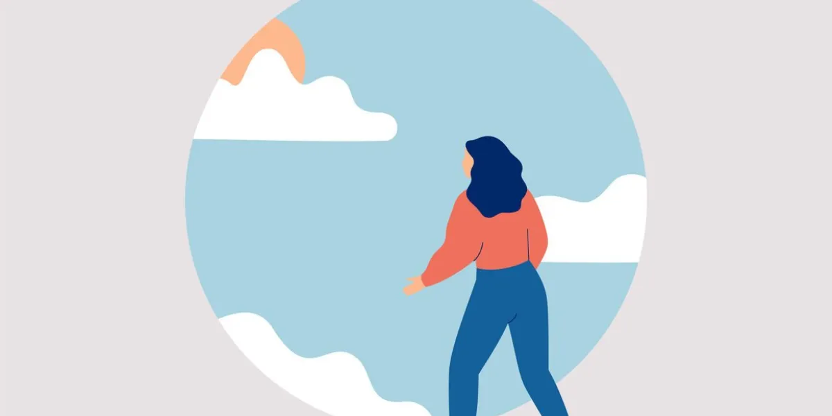 woman starts a new life female doing first step in the future girl wants to get rid of psychological problems concept of mental health improvement vector illustration