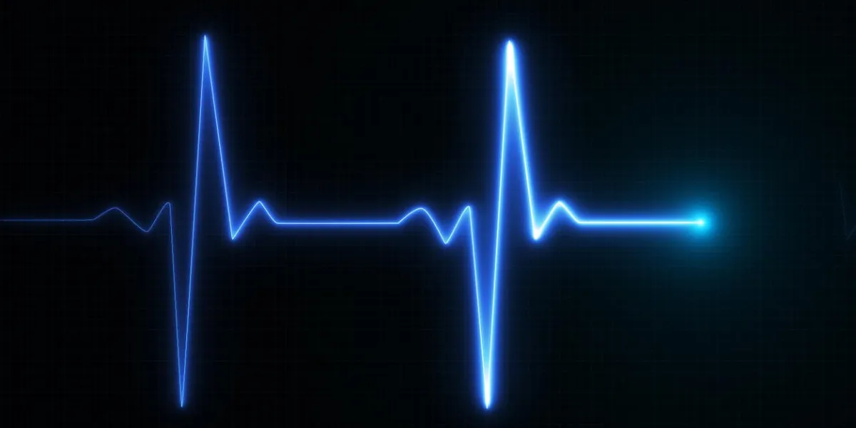 blue glowing neon heart pulse graphic illustration