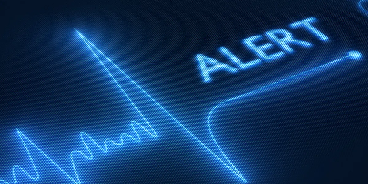 flat line alert on a heart monitor - 3d render on detail pixellated screen
