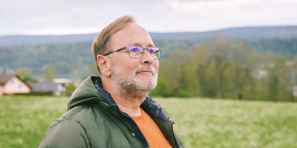 close up portrait of middle age man enjoying nice spring day outside