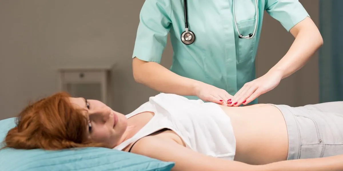 horizontal view of palpation of the abdomen