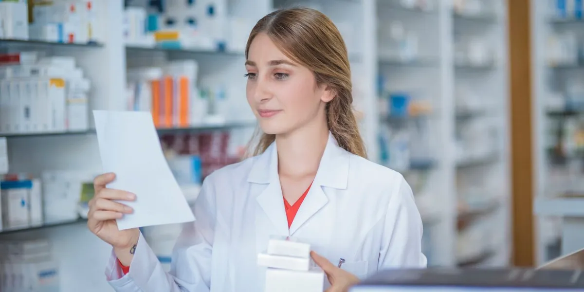 pharmacist giving prescription medicines