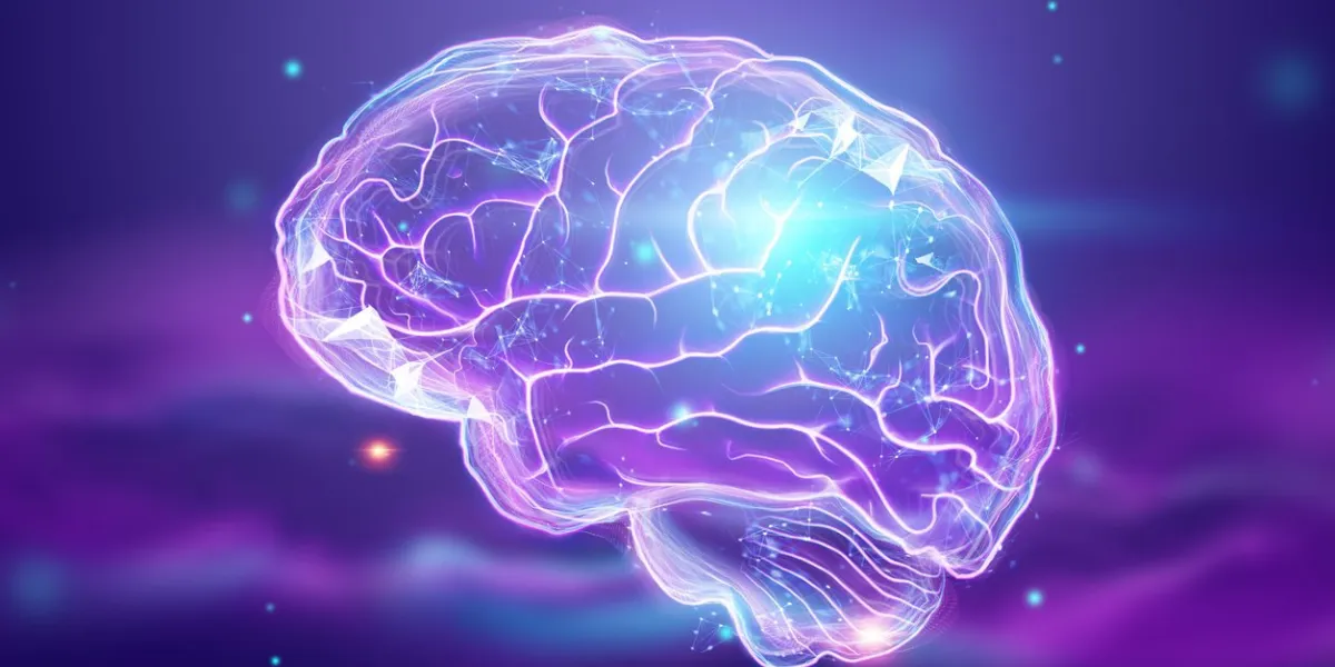 the image of the human brain, a hologram, a dark background the concept of artificial intelligence, neural networks, robotization, machine learning 3d illustration, copy space