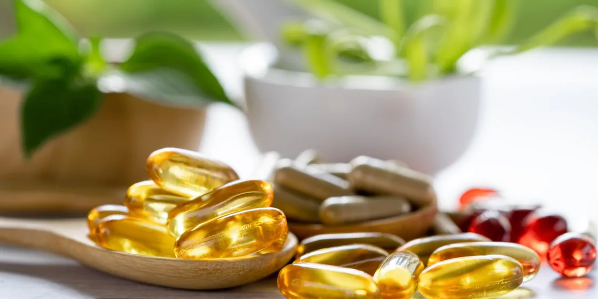 alternative medicine herbal organic capsule with vitamin e omega 3 fish oil, mineral, drug with herbs leaf natural supplements for healthy good life