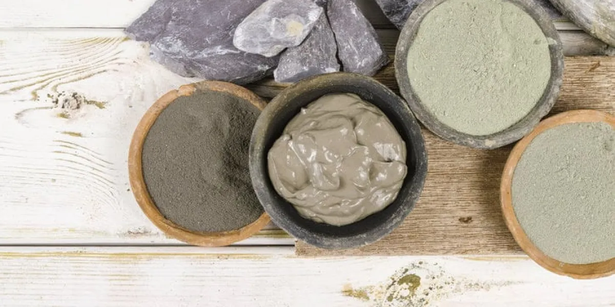 ancient minerals - green and blue clay powder and mud mask for spa, beauty concept