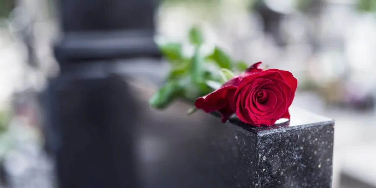 rose on tombstone red rose on grave love - loss flower on memorial stone close up tragedy and sorrow for the loss of a loved one memory gravestone with withered rose
