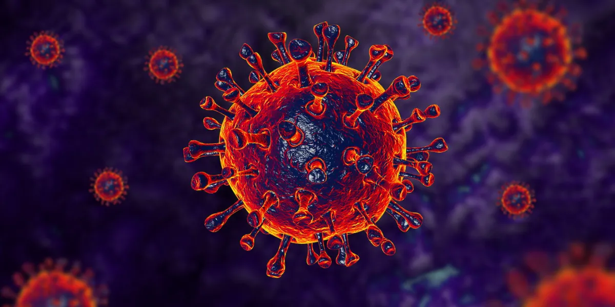 3d render ncov-coronavirus cell outbreak and coronaviruses influenza red background concept dangerous flu shot pandemic medical health risk with disease
