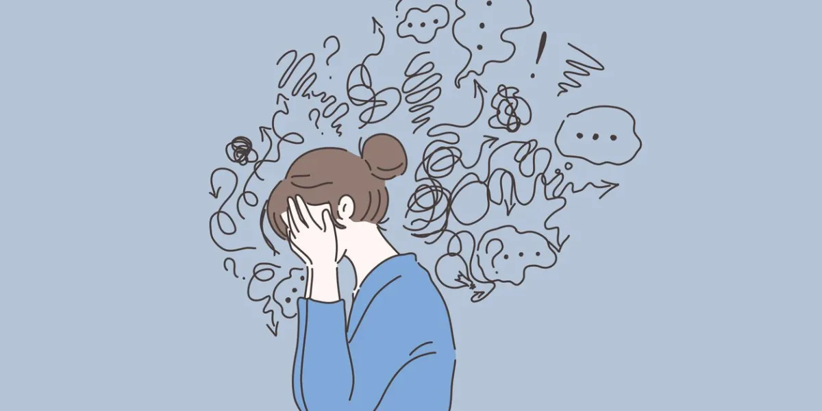 mental disorder, finding answers, confusion concept woman suffering from depression, closing face with palms in despair, girl trying to solve complex problems simple flat vector