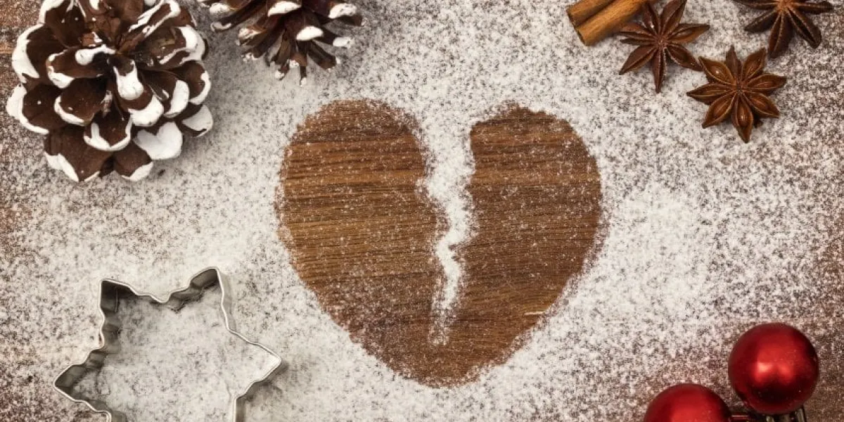 festive motif of flour in the shape of a broken heart (series)