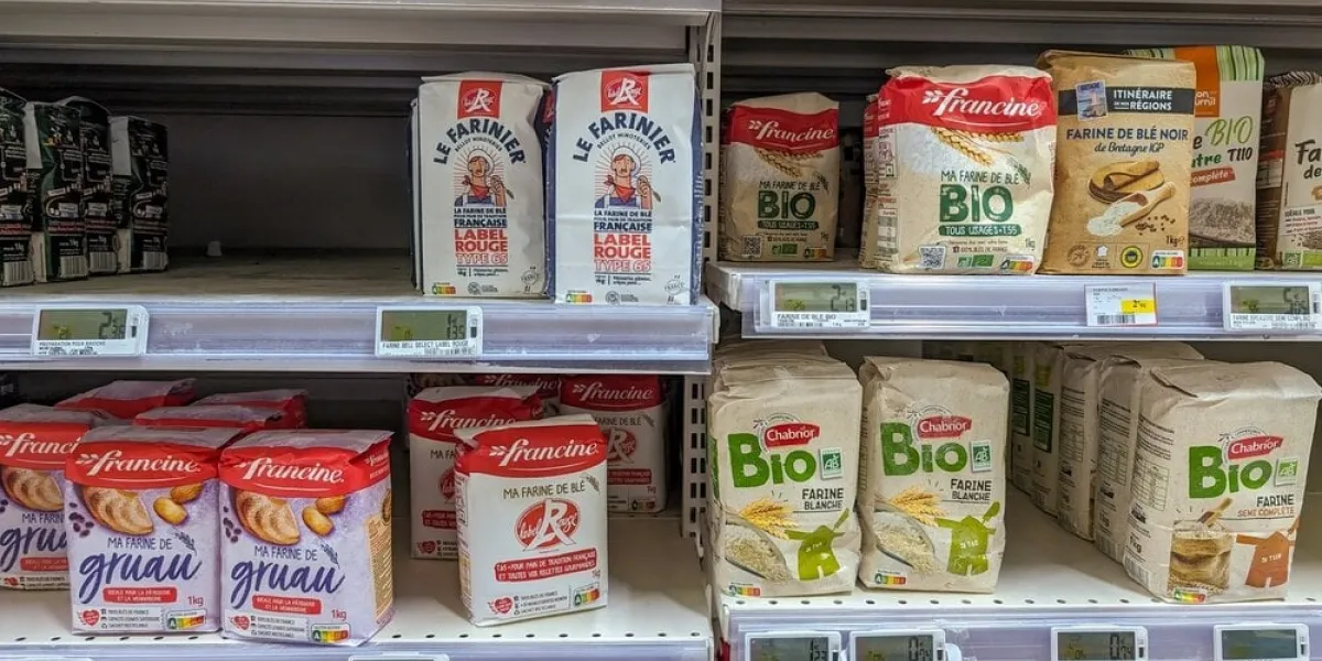 france,,19,march,2024 ,flour,brands,on,supermarket,shelves